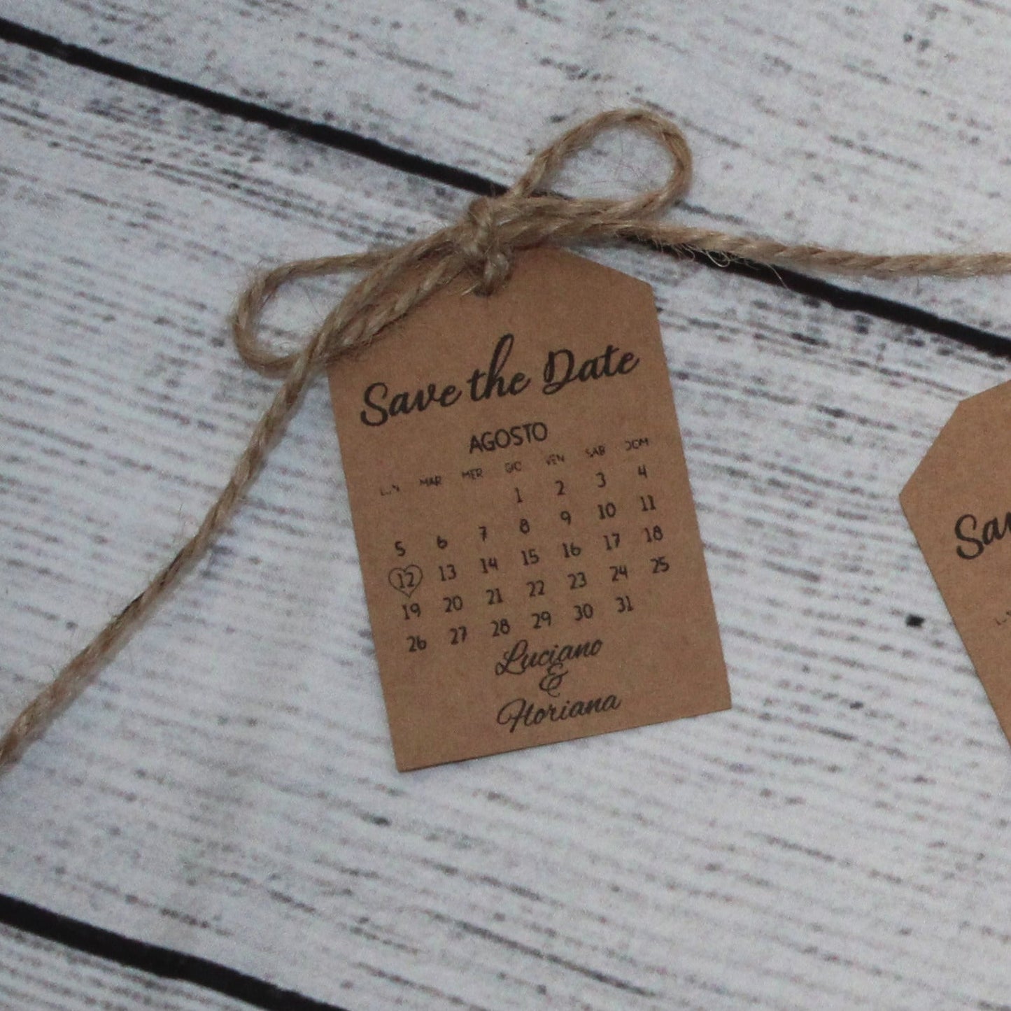 Tag cartoncino SAVE THE DATE in avana per bomboniera e partecipazione