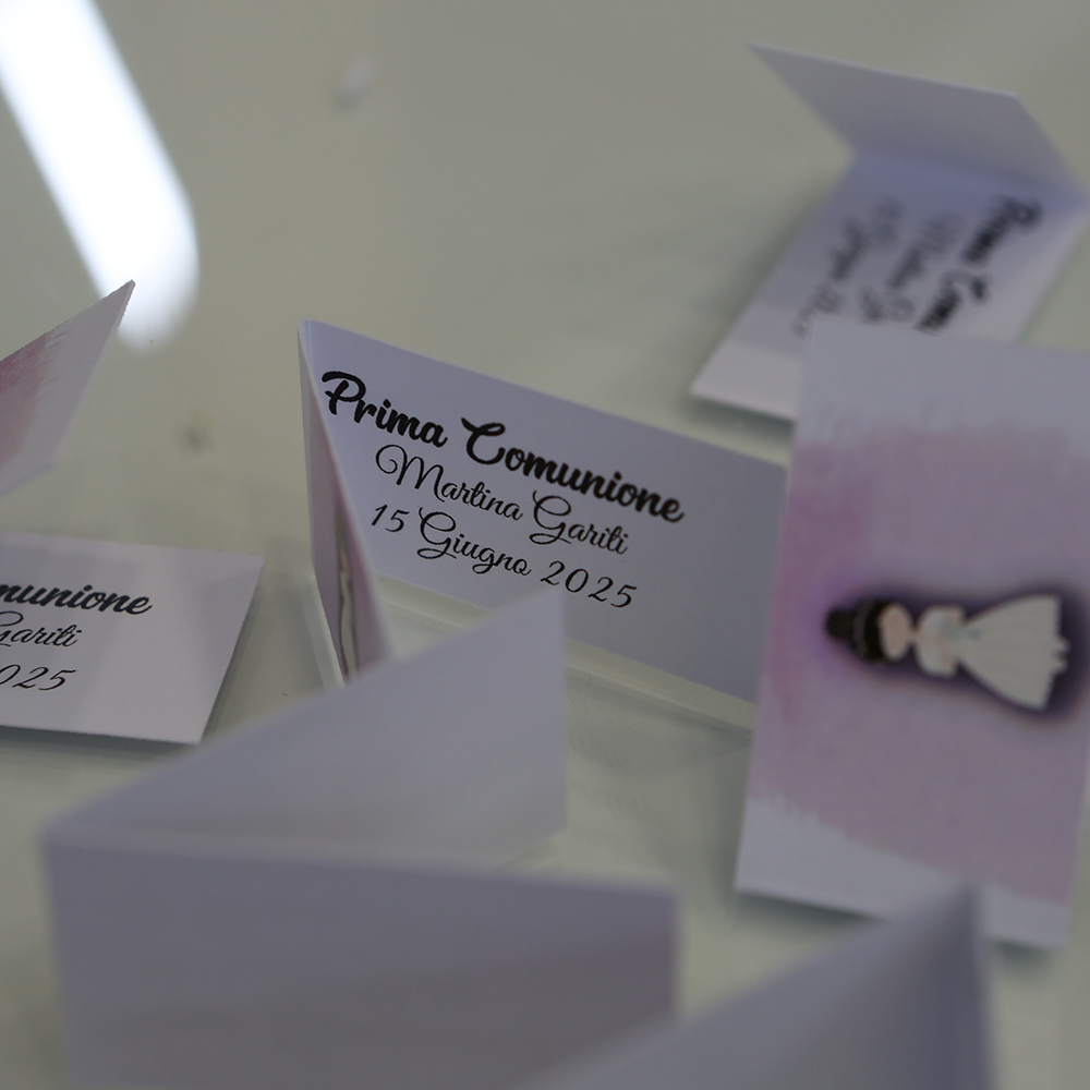 100pz Bigliettini personalizzati per confetti Matrimonio, Comunione, Battesimo