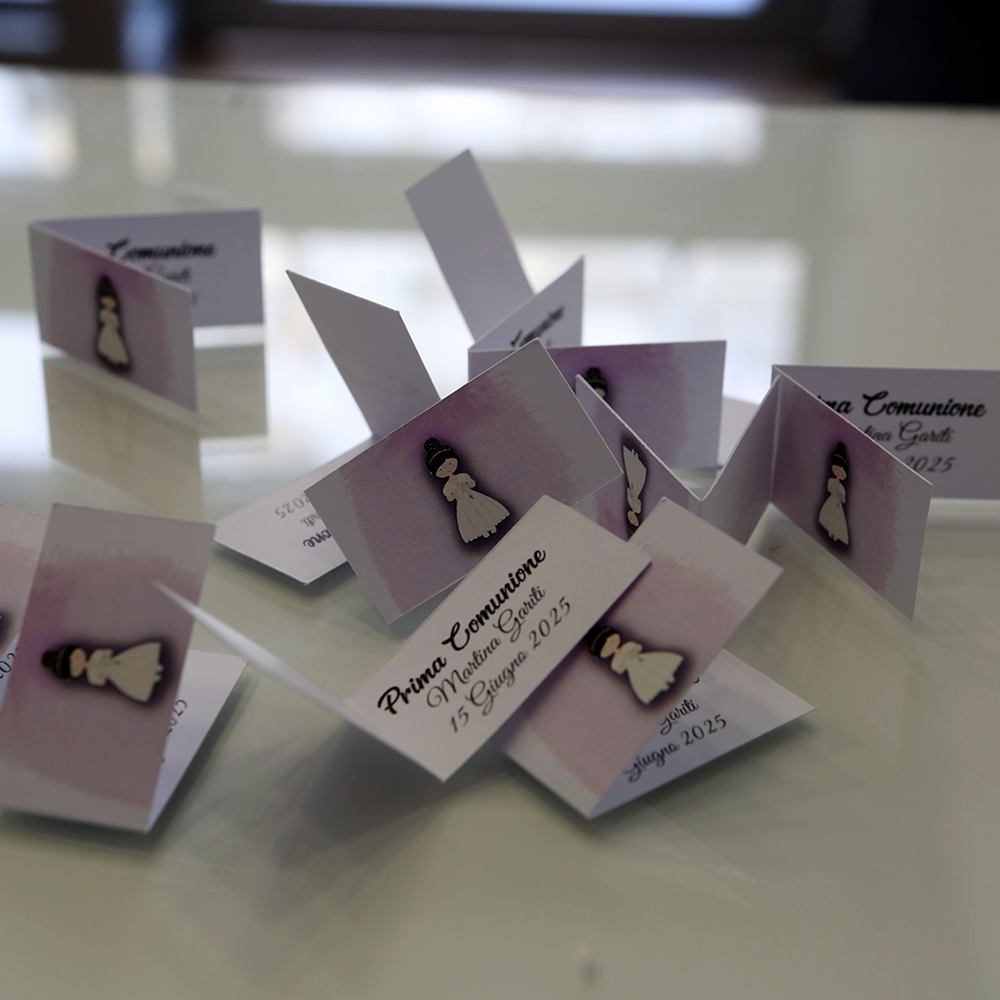 100pz Bigliettini personalizzati per confetti Matrimonio, Comunione, Battesimo
