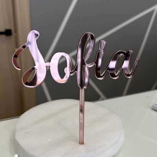Cake Topper Plexiglas personalizzato con Nome - Oro Rosa, Argento e Oro
