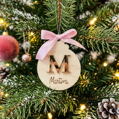 Sfera Natale in Legno Nome e Iniziale plexiglas
