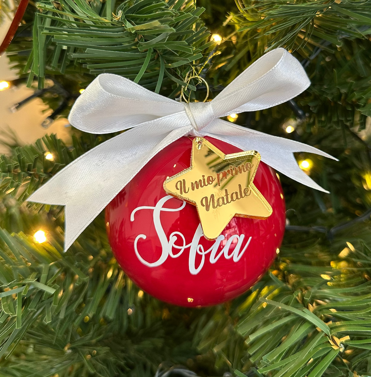 Sfera Rossa di Natale vetro - il mio primo Natale personalizzata con nome