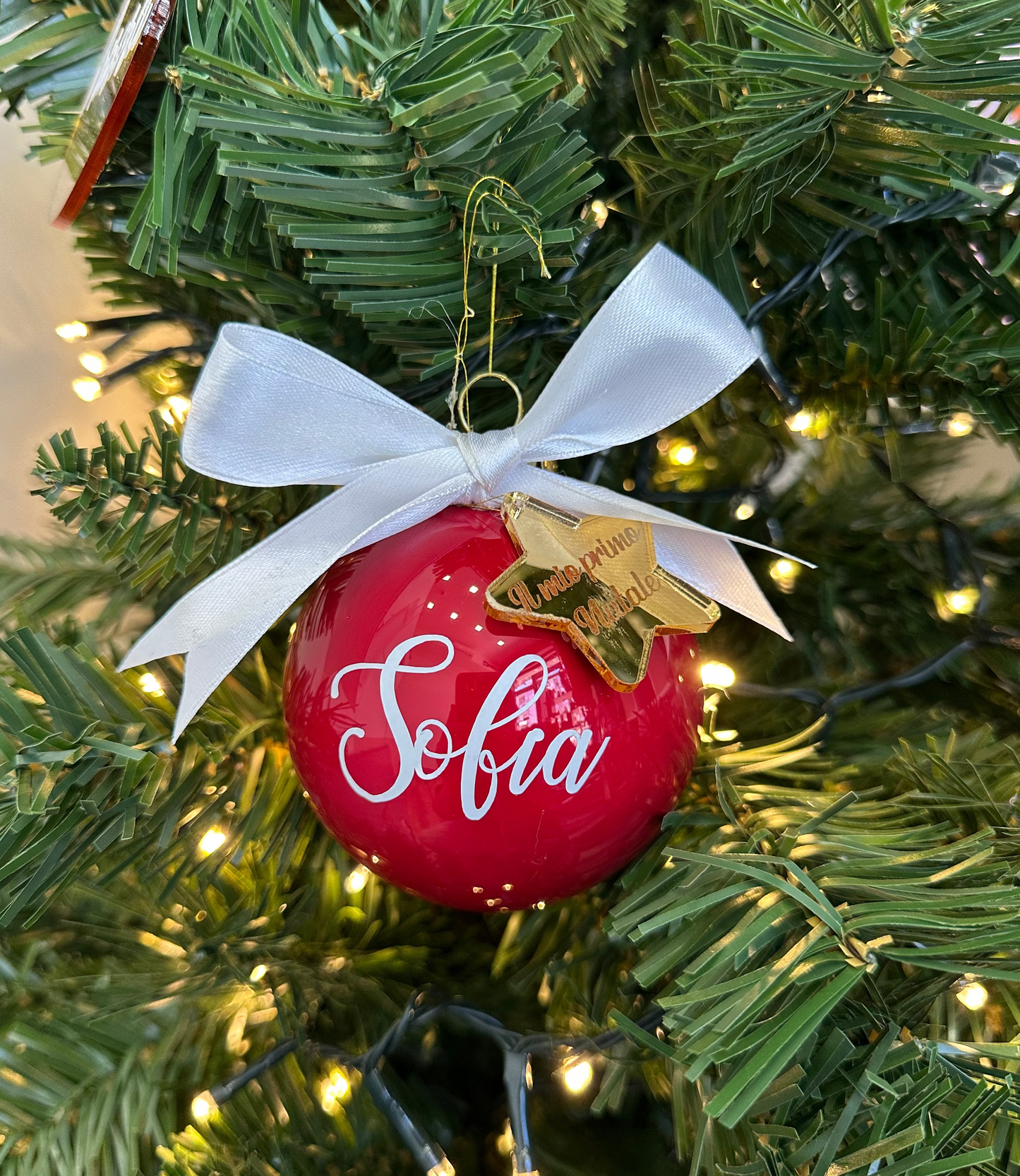 Sfera Rossa di Natale vetro - il mio primo Natale personalizzata con nome