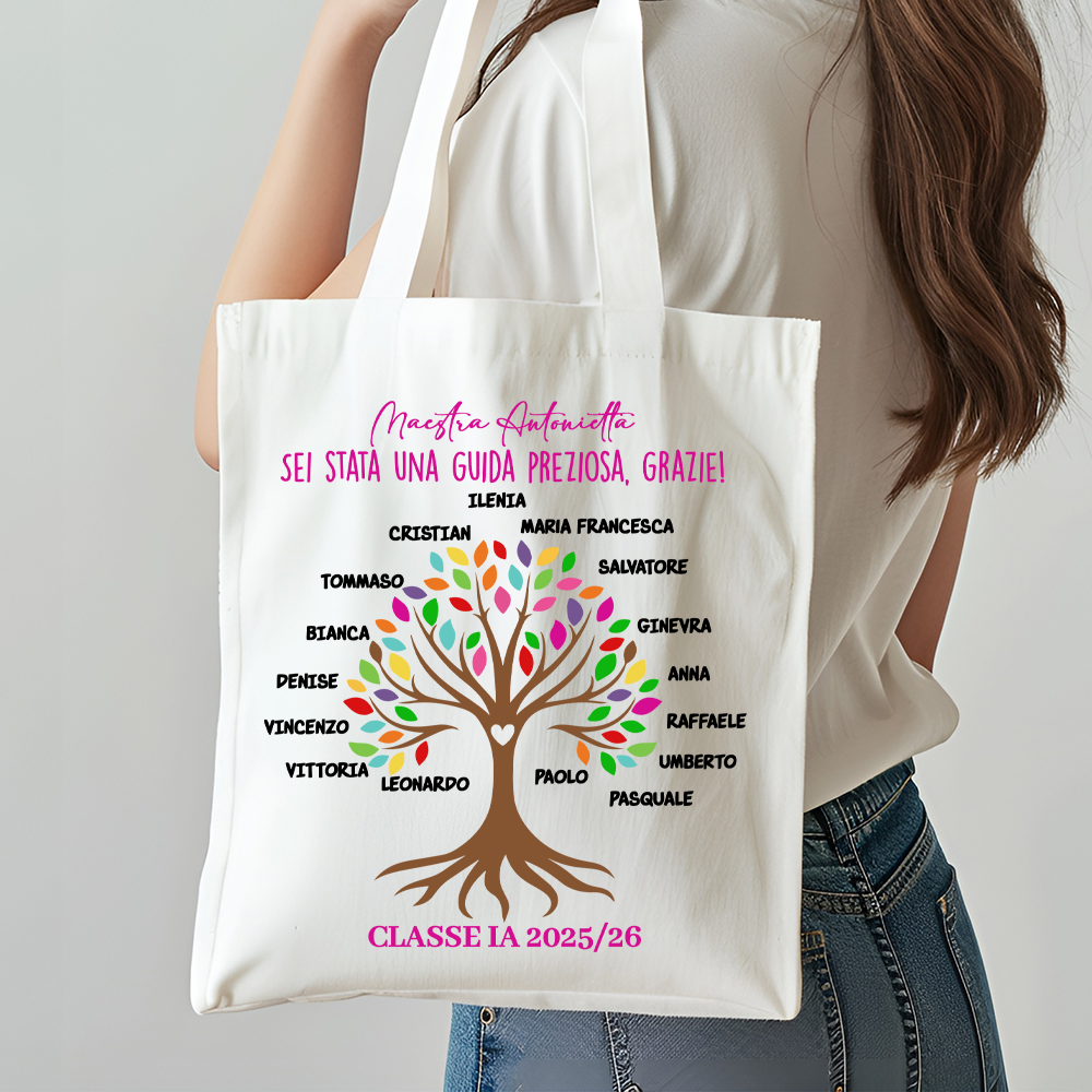 Shopper ToteBag cotone Spesa Grazie Maestra Albero