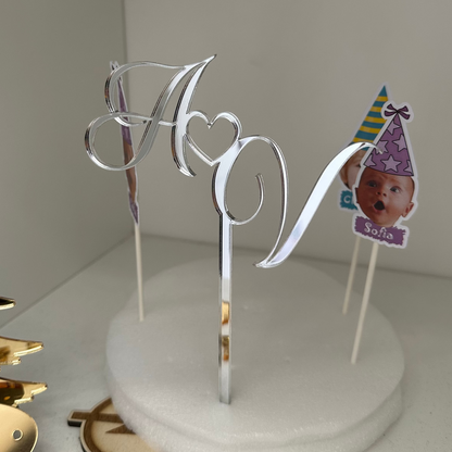 Cake topper matrimonio ed eventi cuore e iniziali personalizzato