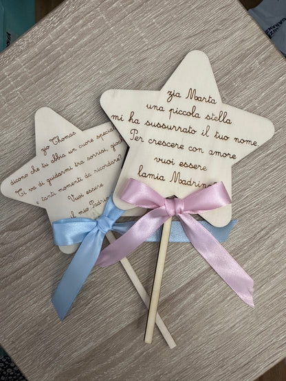 Bacchetta Magica Neonato Proposta Madrina e Padrino Legno