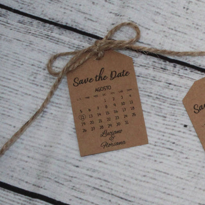 Tag cartoncino SAVE THE DATE in avana per bomboniera e partecipazione