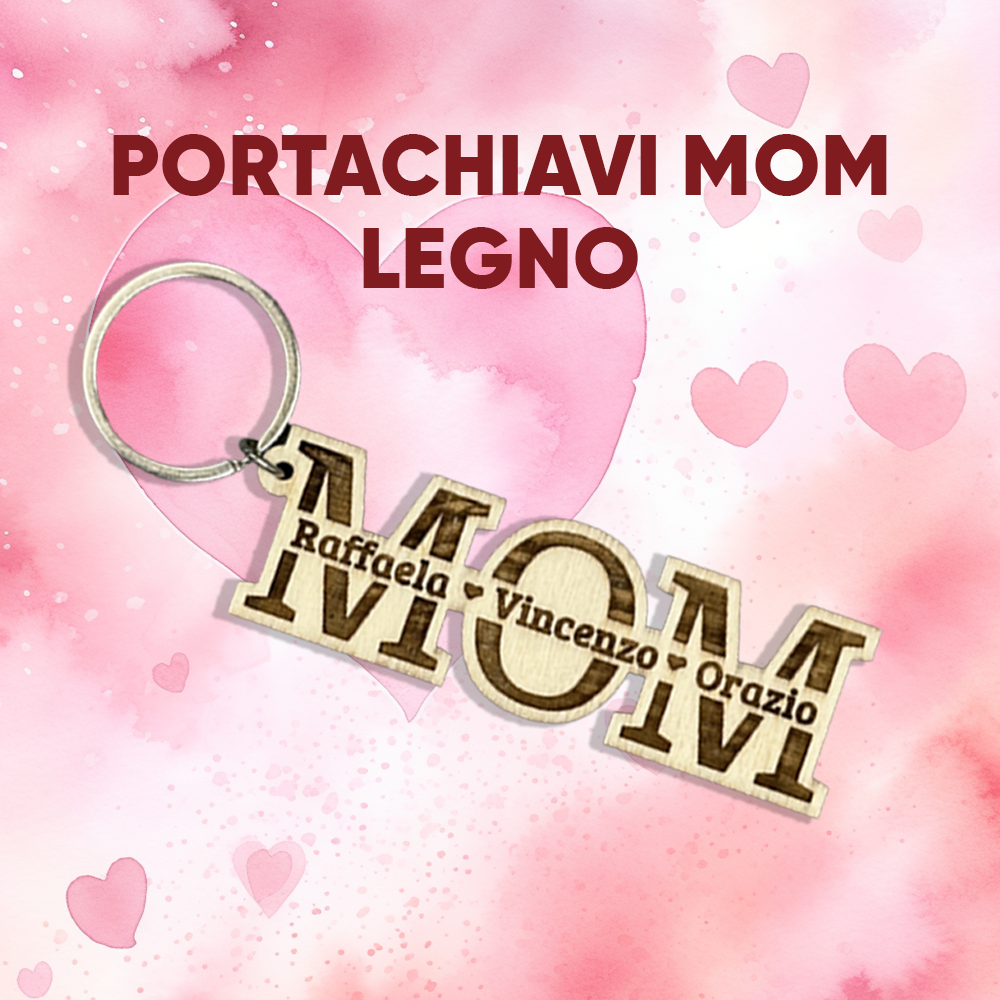 Portachiavi “MOM” in legno personalizzato