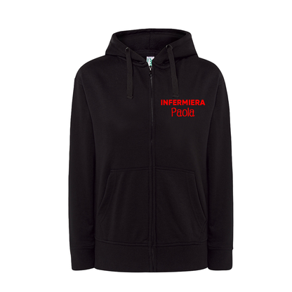 Felpa Zip e Cappuccio INFERMIERA con nome - Rosso
