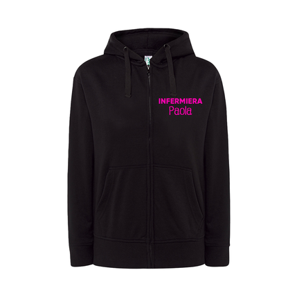 Felpa Zip e Cappuccio INFERMIERA con nome - Fucsia