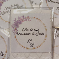 40 Pz Lacrime Di Gioia Matrimonio Cuore Con Bustina e Personalizzazione Adesiva