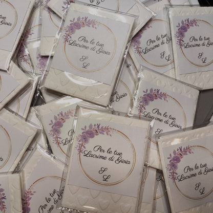 40 Pz Lacrime Di Gioia Matrimonio Cuore Con Bustina e Personalizzazione Adesiva