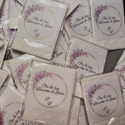 40 Pz Lacrime Di Gioia Matrimonio Cuore Con Bustina e Personalizzazione Adesiva